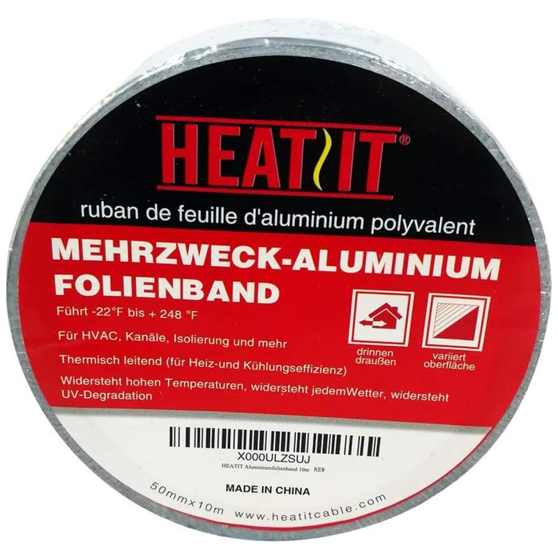 HEATIT Aluminum Foil Tape Professional Grade 2 inch x 30 feet (10yard Length) Thick 5.3mil (2.4mil foil and 2.9mil Backing Paper) for HVAC, Ducts, Pipes, Metal Repair, Heating Cable Application etc - Image 1